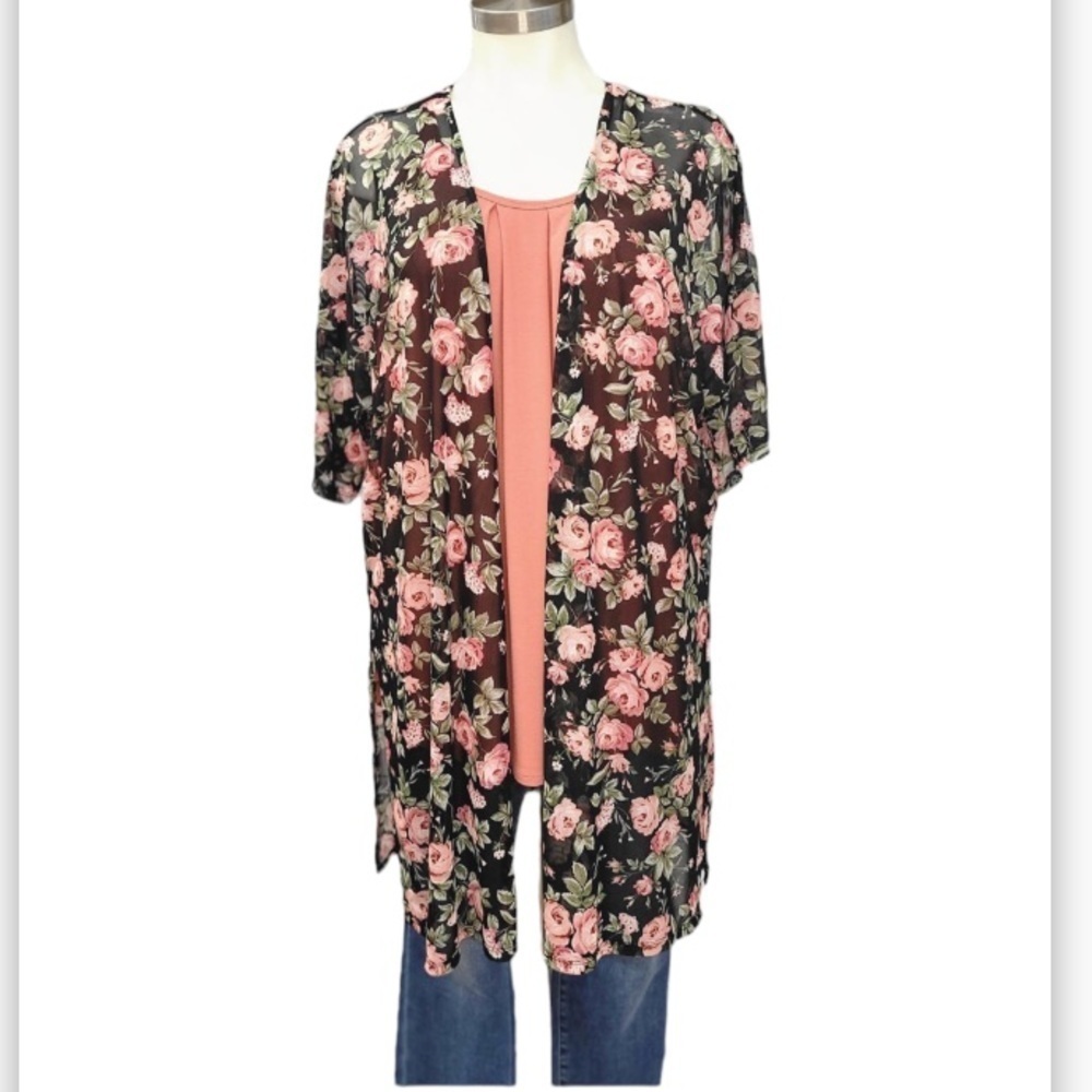 LULAROE Joy Open Front Sleeveless Duster Sz Small Cardigan Floral Print